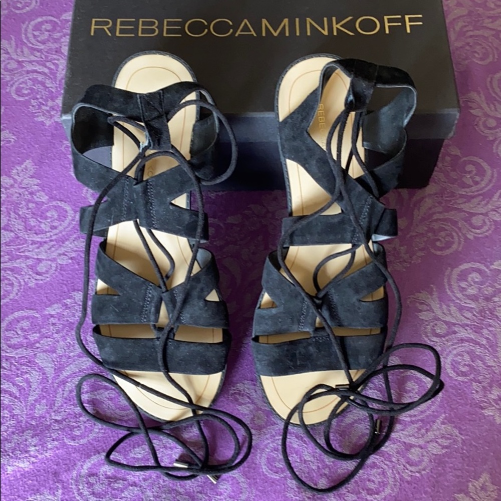 Rebecca Minkoff Black Suede Lace Up Sandals